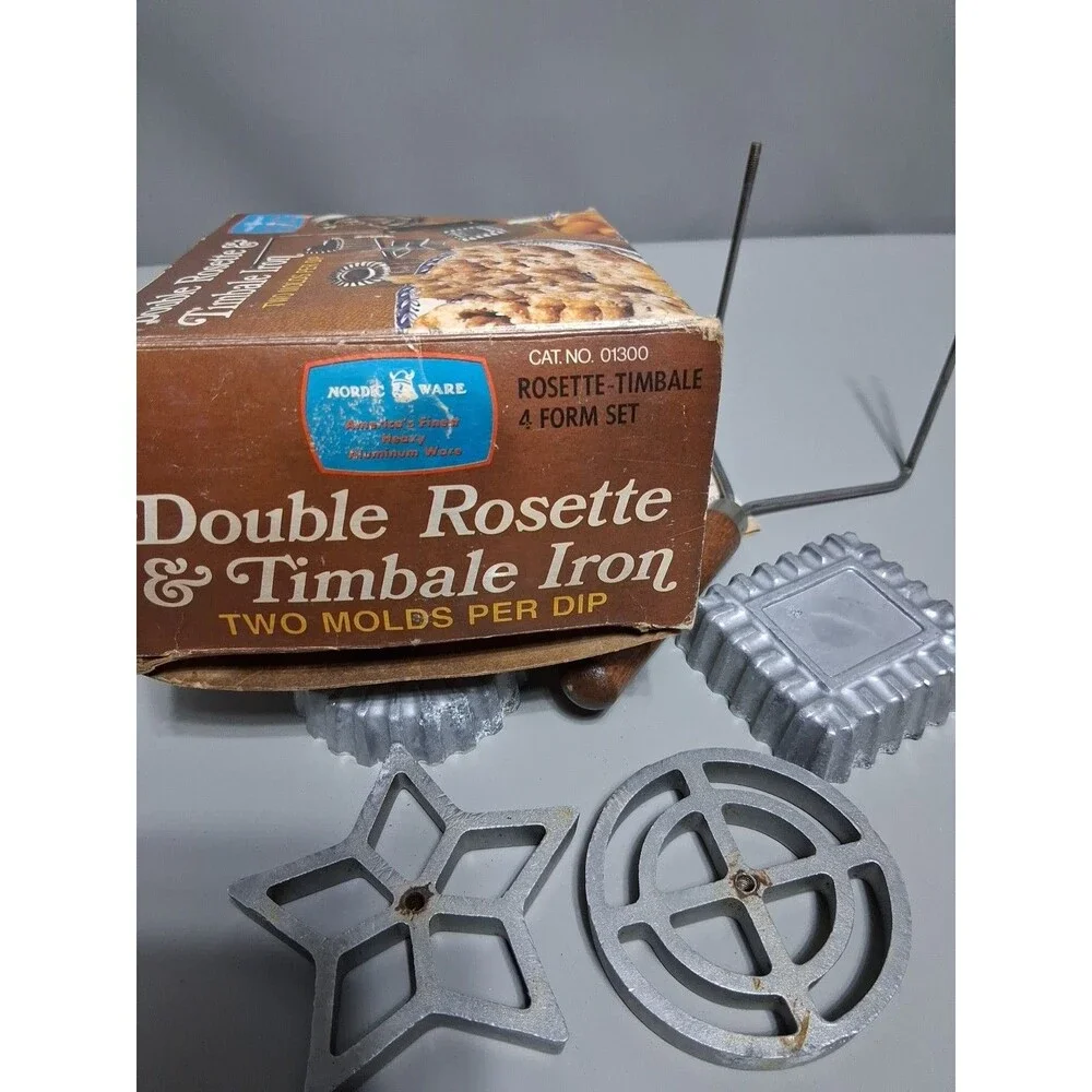 VTG Nordic Ware Double Rosette & Timbale Iron Set 4 Molds Aluminum Boxed Recipes